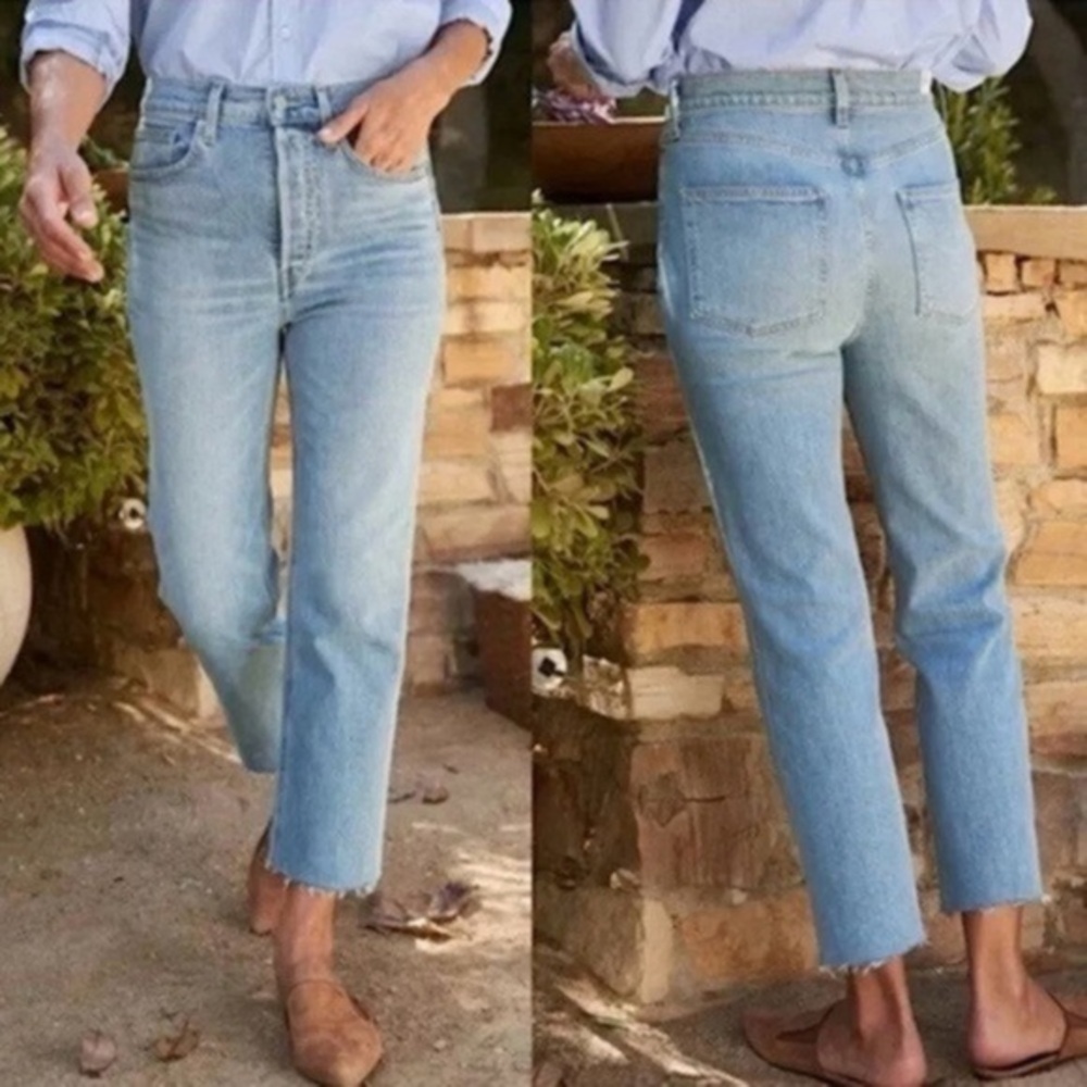 Frank & Eileen Monaghan cropped mom jeans light wash button fly straight leg 27
